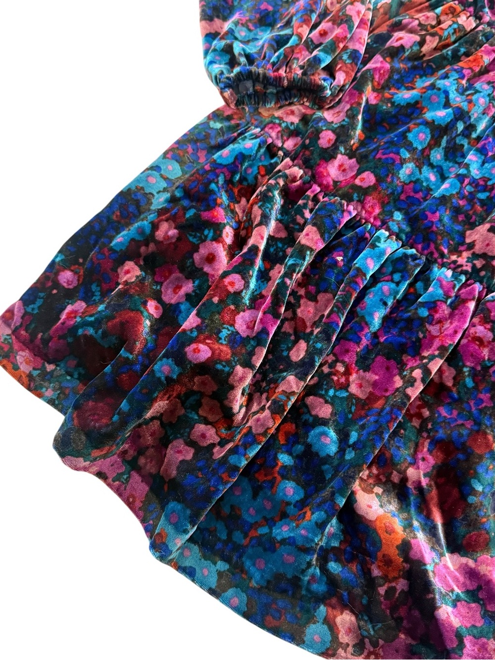 Anthropologie Maeve Velvet Floral Tiered Mini Shirt Dress Boho Cottagecore XS - Picture 15 of 15
